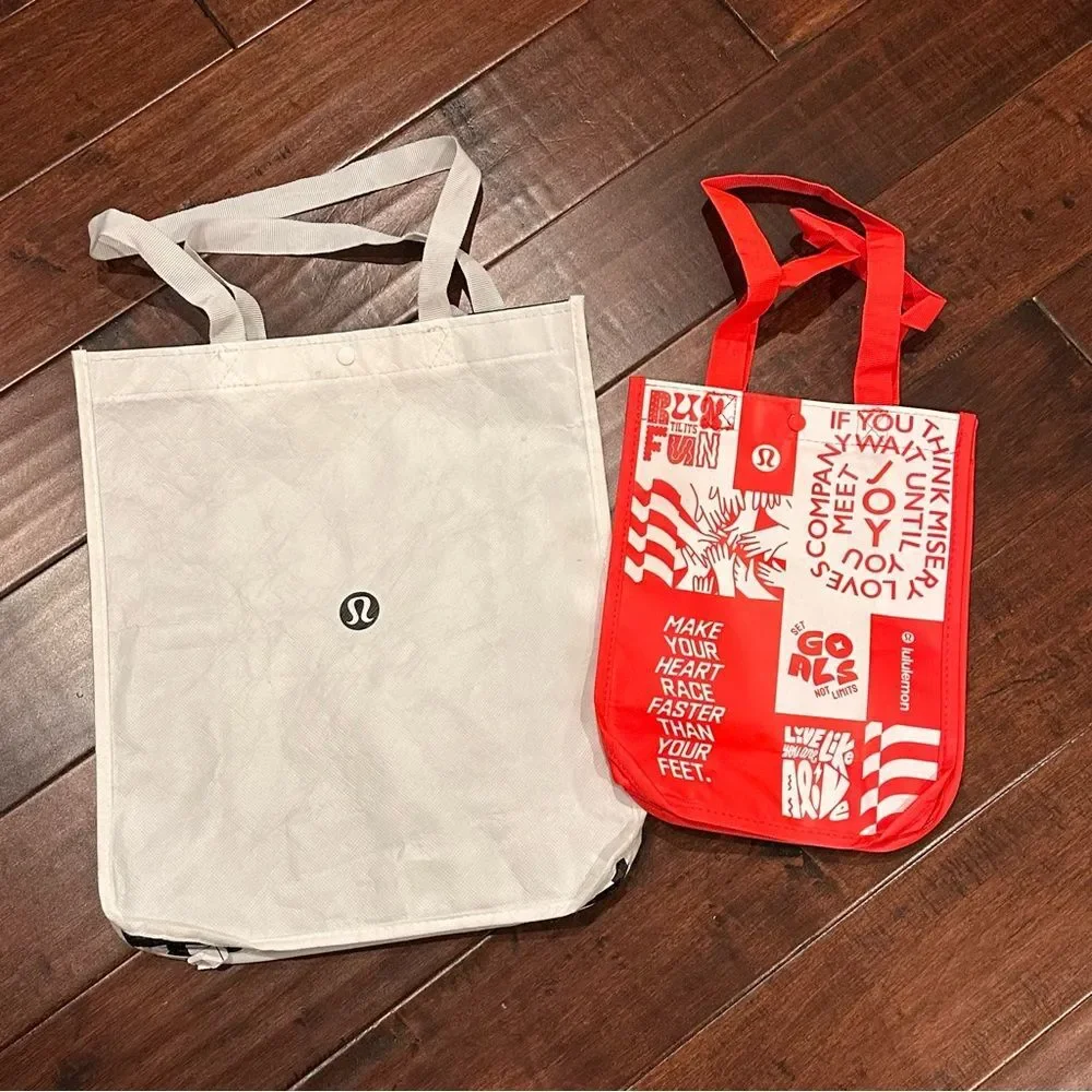 Lululemon White and Red Tote Reusable Shopping Bags - New